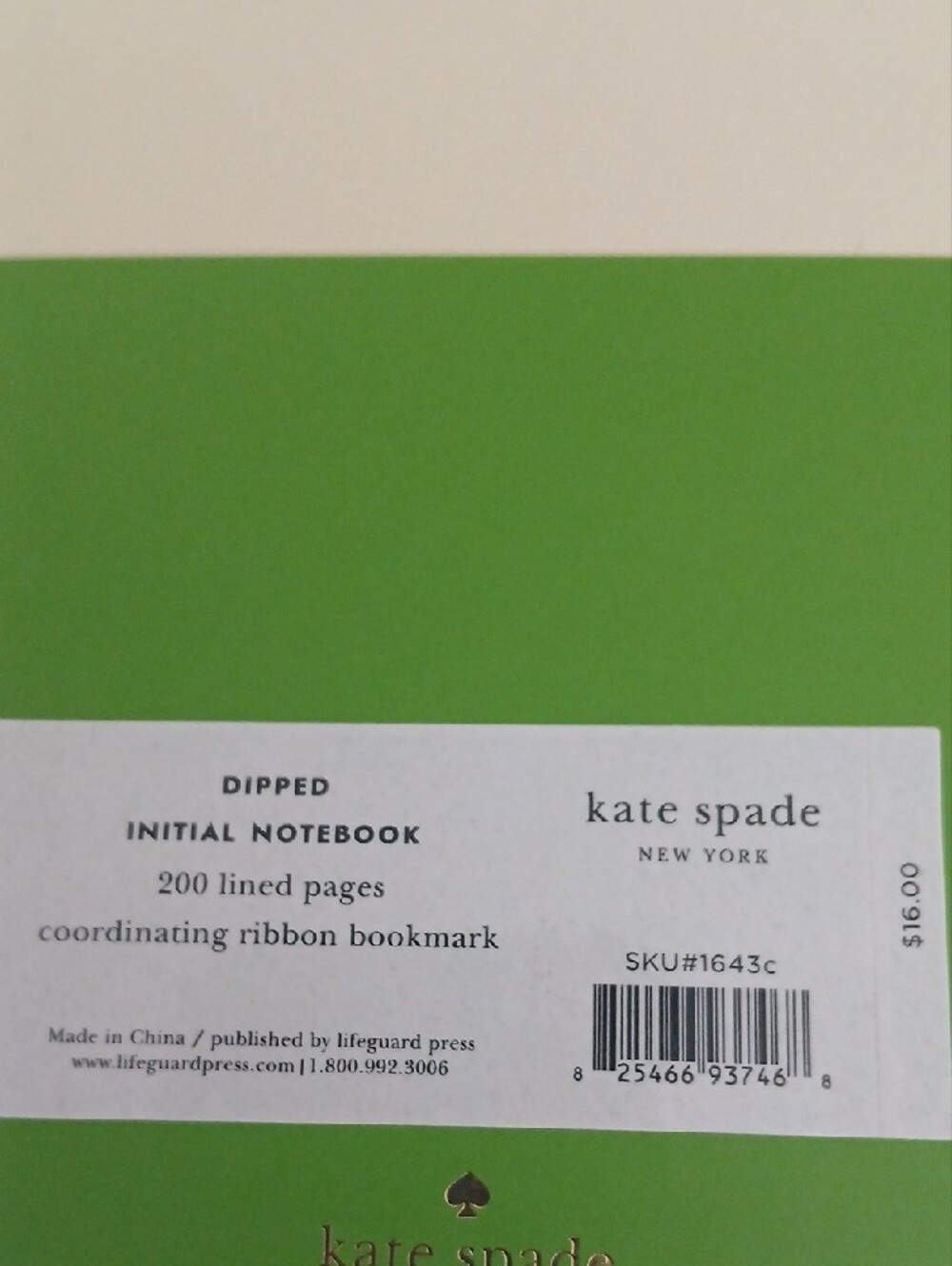kate spade Cream & Green Hardcover Notebook with Metallic C - Picture 3 of 3